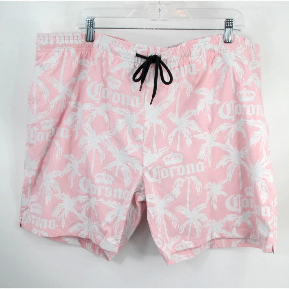 Corona Mens XXL Pink Color Change Tropical Palm Tree Swim Trunks Shorts NWT